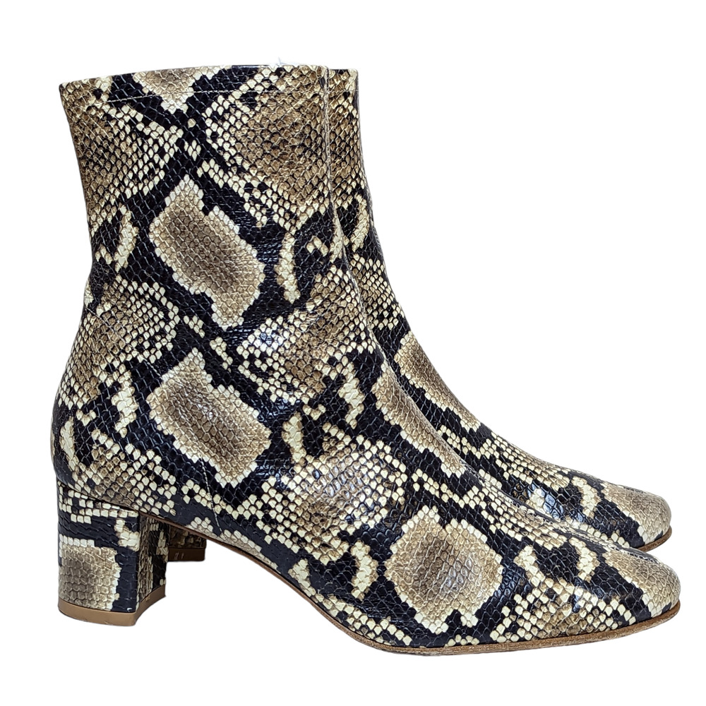 By Far Sofia Snake-Effect Low Heel Leather Ankle Boots EU 40 US 10 Snakeskin